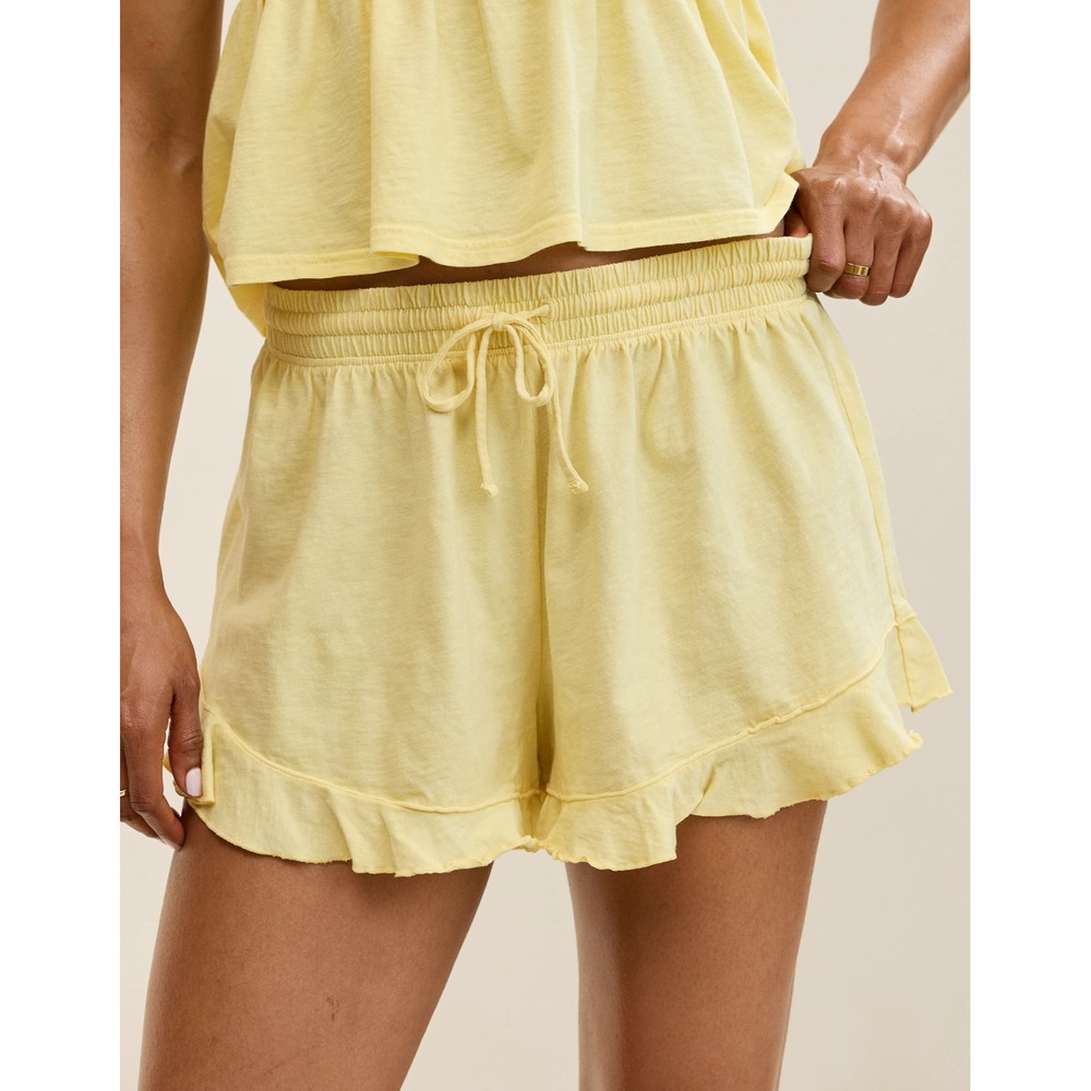 NWT American Eagle Aerie Happiest Flirty Shorts Yellow Linen Blend Large